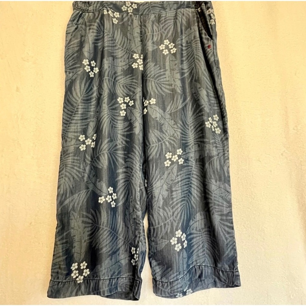 Floral Print Denim Lyocell Chambray‎ Culottes Capri Cropped Wide Leg Pants XXL
